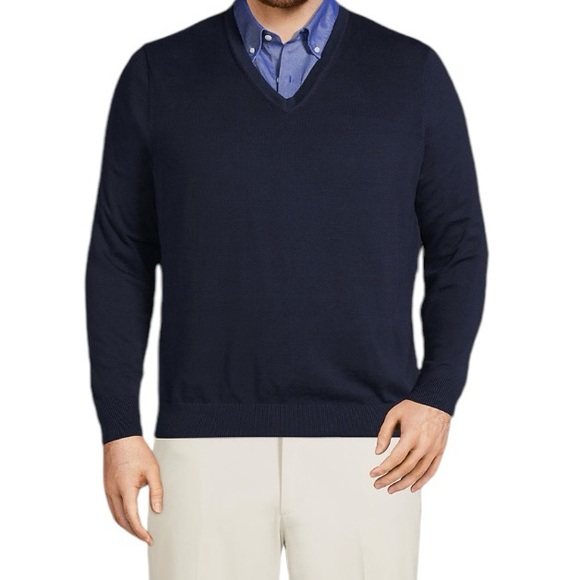 NWT Men’s Big Fine Gauge Supima Radiant Navy Cotton V-neck Sweater Size Medium - Picture 2 of 4